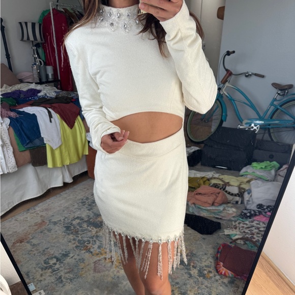 PatBO Hand Crystal Beaded High Neck Long Sleeve Mini Dress - Picture 14 of 16